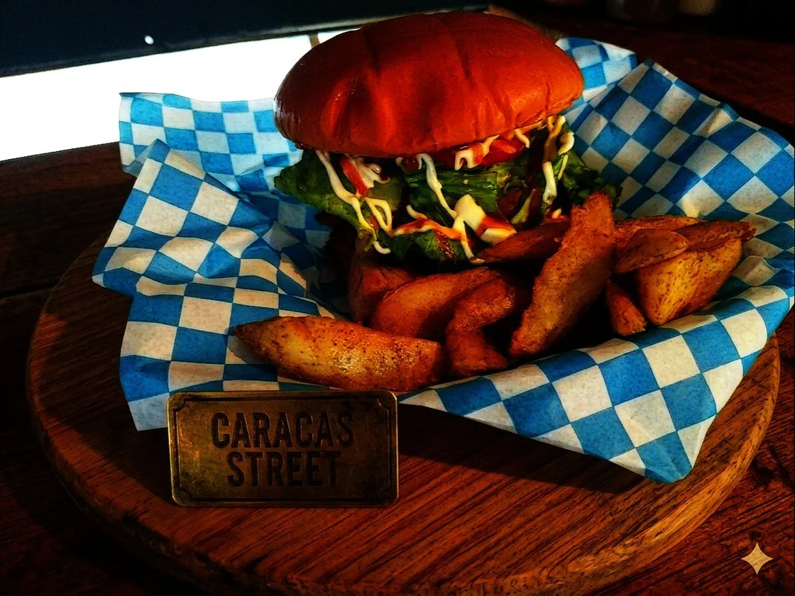 Hamburguesa Caracas Street, una de las especialidades de PANA BURGUERS