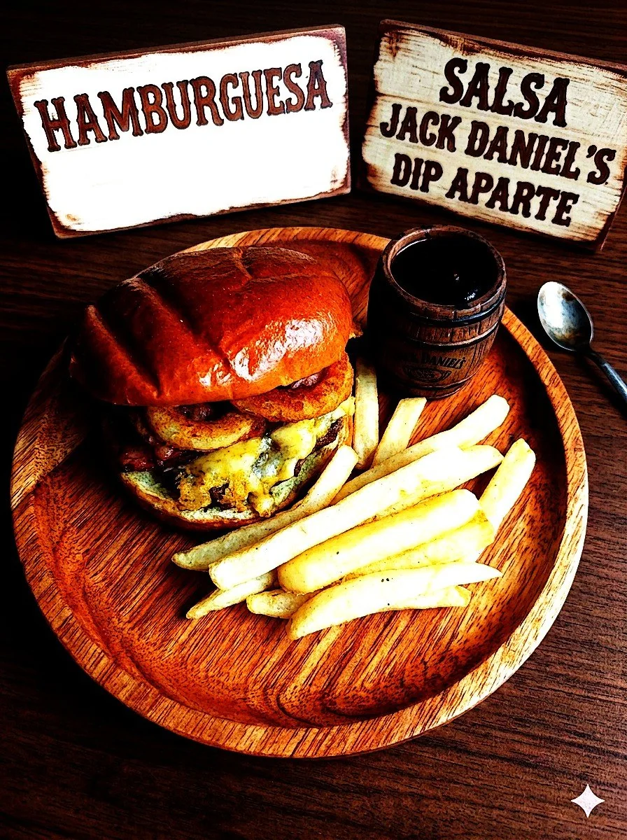 Hamburguesa con salsa Jack Daniel's aparte